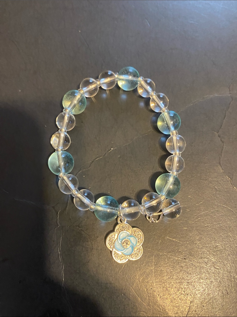 Clear and Aqua Beaded Flower Charm Bracelet - Women Jewelry